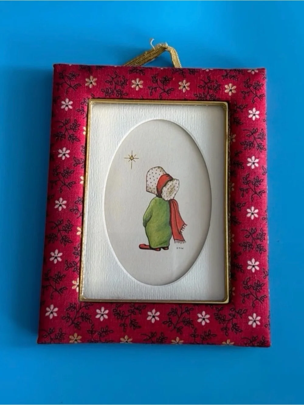 VTG 70’s ENW Miniature Framed Print, Red Floral Fabric, C.R. Gibson - Set of 2
